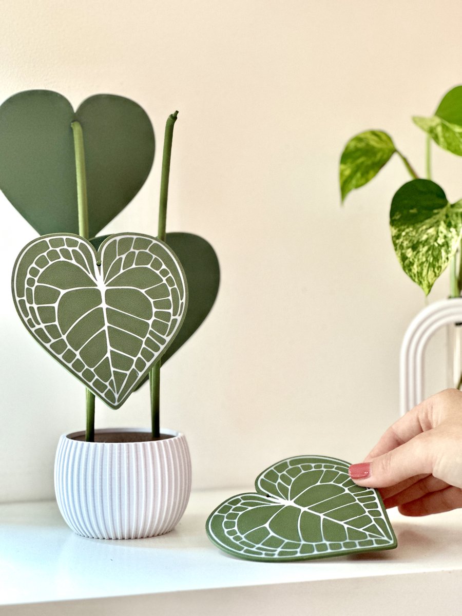Anthurium Clarinervium Decoratie Plant met Onderzetters – 3D Geprint Bio-Based PLA | Onderzetters voor Glazen | Onderzetters Design | Kunstplant met Afneembare Bladeren | Onderzetters met Houder | Cadeau Plantenliefhebbers