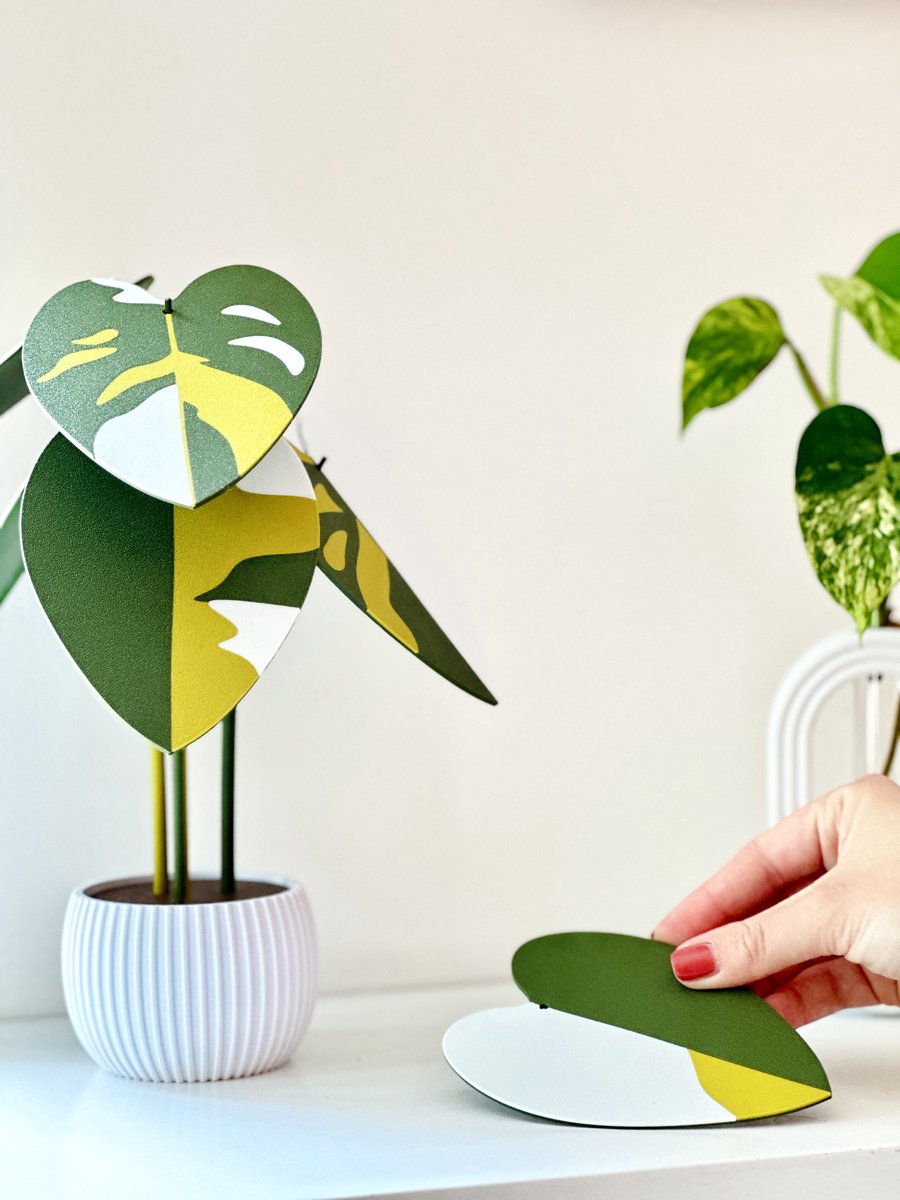 Philodendron White Princess Decoratie Plant met Onderzetters – 3D Geprint Bio-Based PLA | Onderzetters voor Glazen | Onderzetters Design | Kunstplant met Afneembare Bladeren | Onderzetters met Houder | Cadeau voor plantenliefhebber