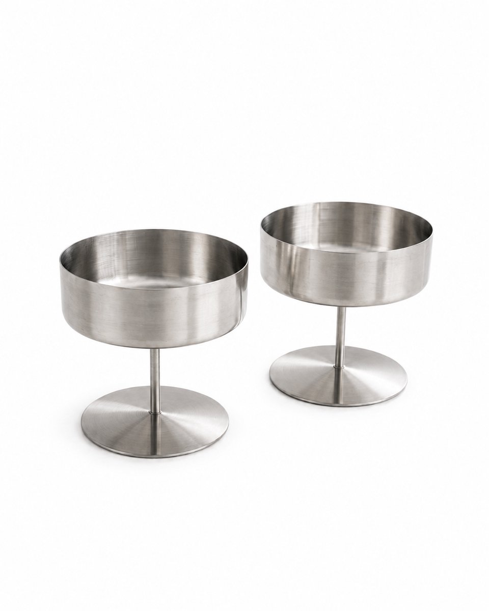 Mevaz IJscoupe Set van 2 – RVS Dessertschalen op Voet – IJsbekers – Dessertkommen – RVS Schalen – Modern Design – Zilver
