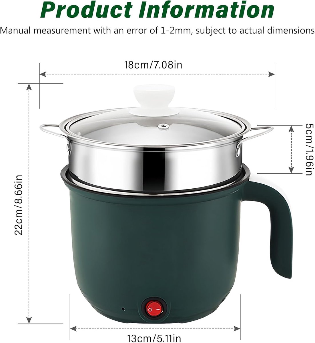 Elektrische Kookpan - Mini Multicooker - Snelle Maaltijden - Met Stoommandje - 1.5 Liter - Groen – foto 7