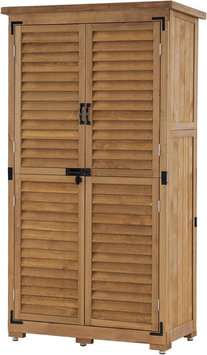 Tuinkast Hout - Opbergkast Buiten - Tuinspullen Opbergen - Weerbestendige Constructie - 87x47x160 cm - Bruin