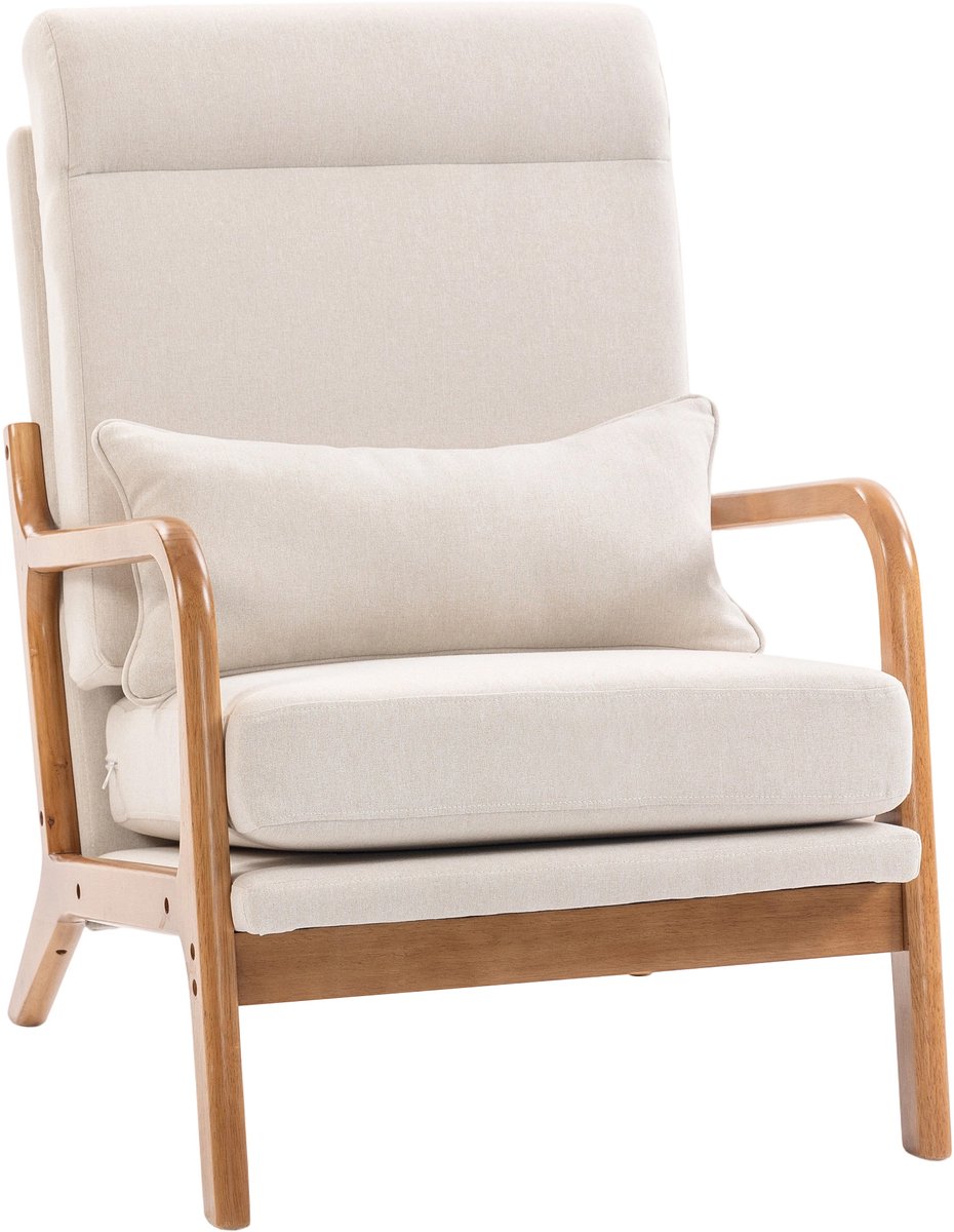 Homcom Accentstoel-Linnenstof (100% polyester), Hout-64 x 86 x 93 cm-Crème