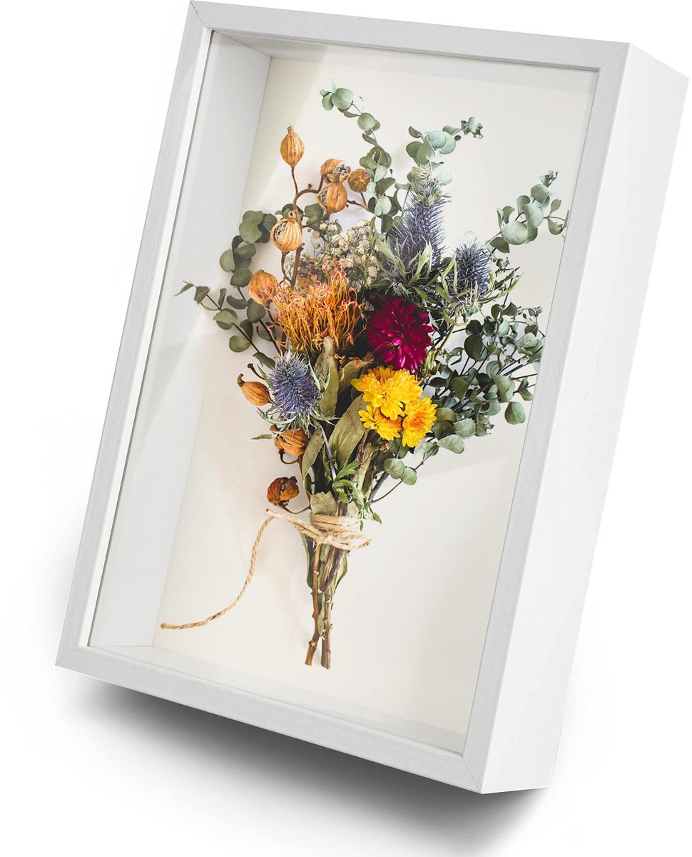 Dailygoods - Dailygoody - 3D Fotolijst - Diepe Vierkante Fotolijsten - Vitrine voor Memorabilia - Wit - Memory Box - Decoratie voor Huis - Geschikt voor Bloemen