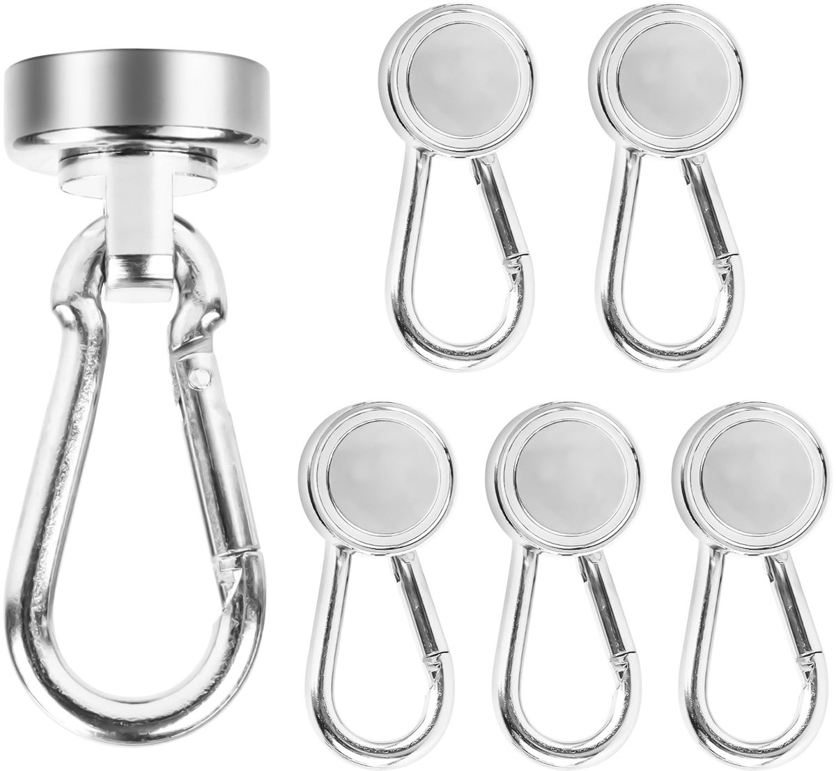 Dailygoods - Dailygoody - Magnetische Haken - 360° Rotatie - Extra Sterk - Zilver - Magnetische Carabiner - Ideaal voor Keuken en Badkamer - Set van 6