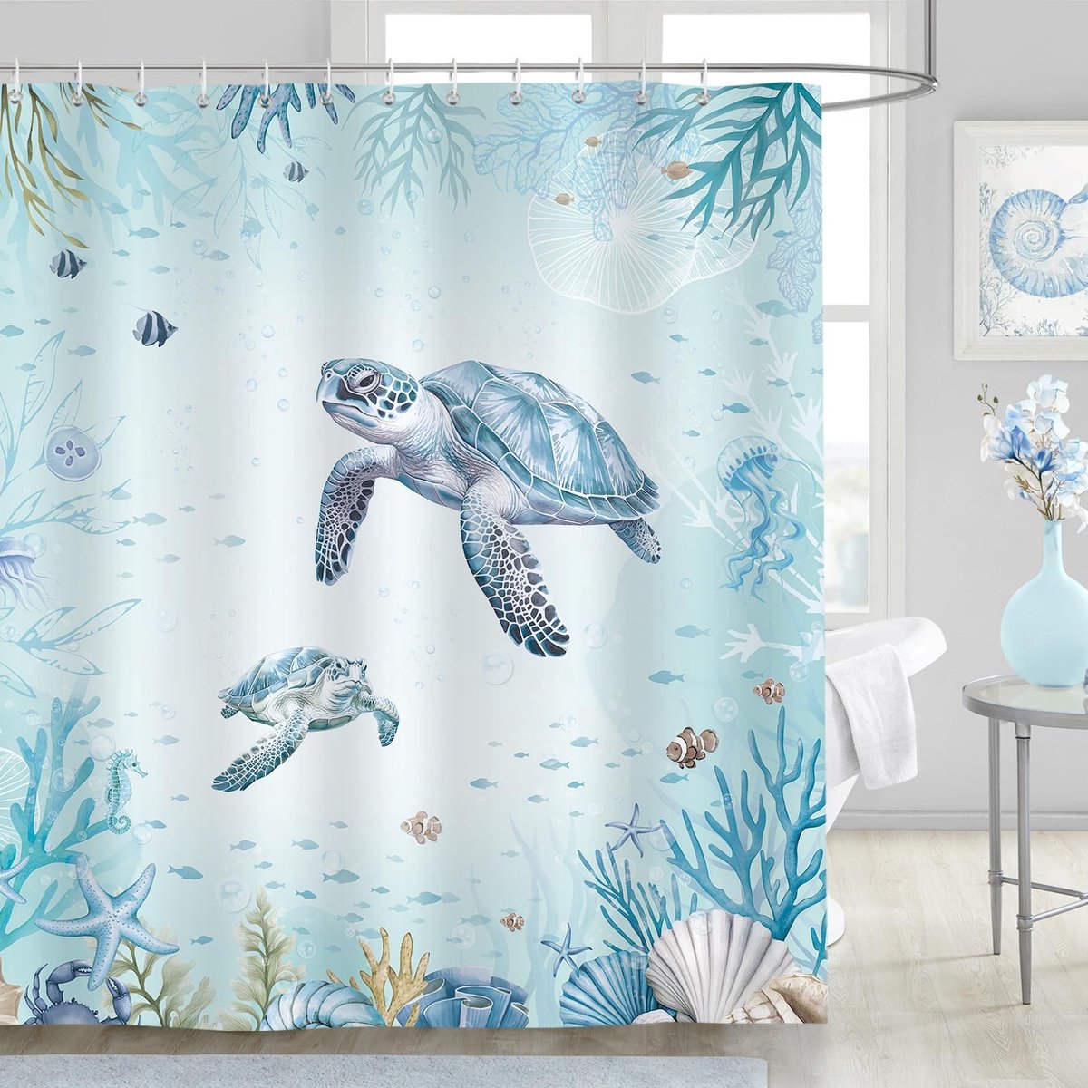 Dailygoods - Zeeschildpad Douchegordijn van Waterdicht Polyester met Haken