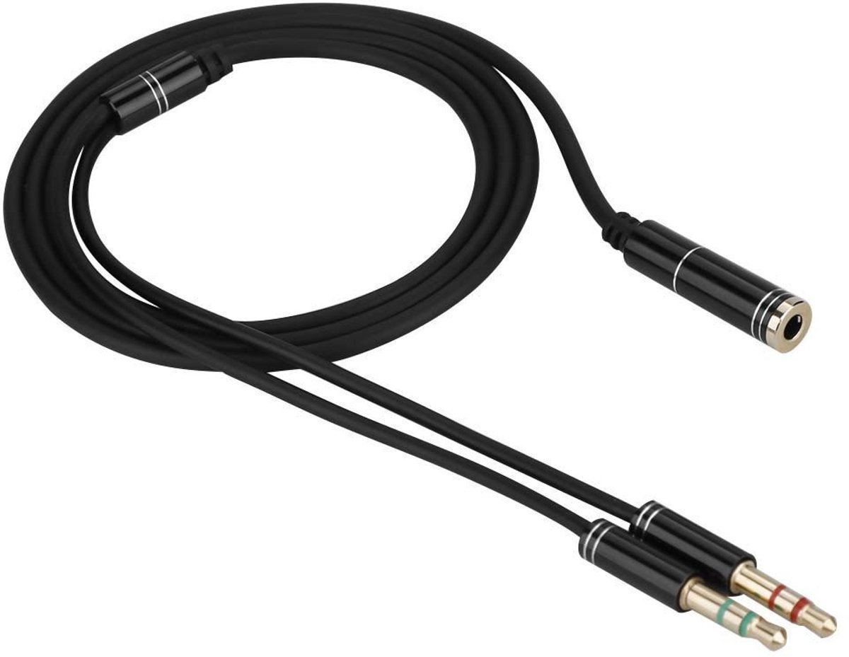 Dailygoods - Dailygoody - Koptelefoon splitter - 3,5 mm jack - Adapter voor microfoon en hoofdtelefoon - 1 meter - Geschikt voor muziekgames en spraakoproepen