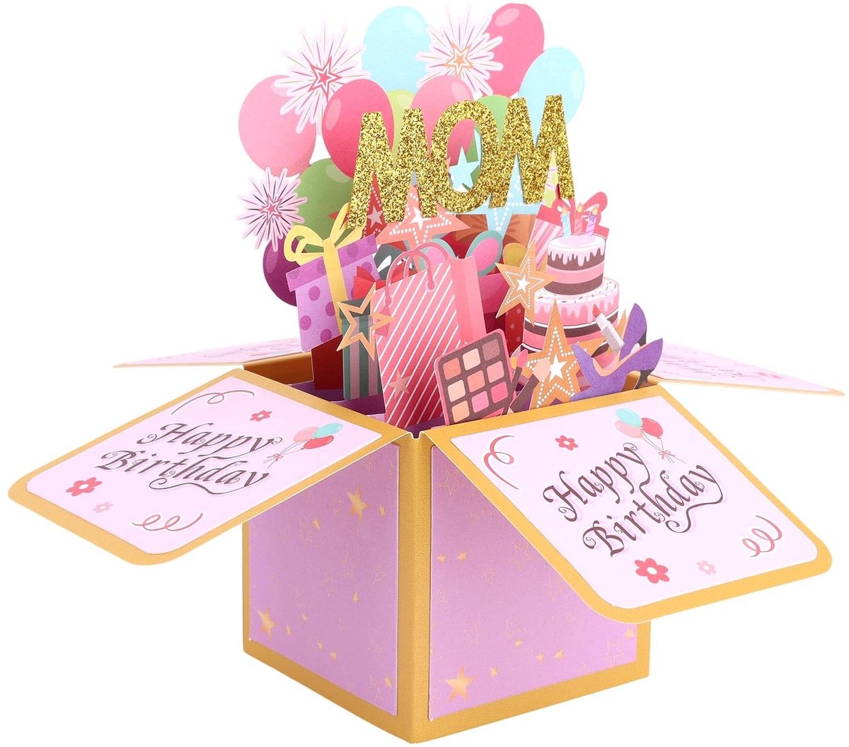 Dailygoods - 3D Verjaardagskaart voor Mama met Ballonnen en Vuurwerk
