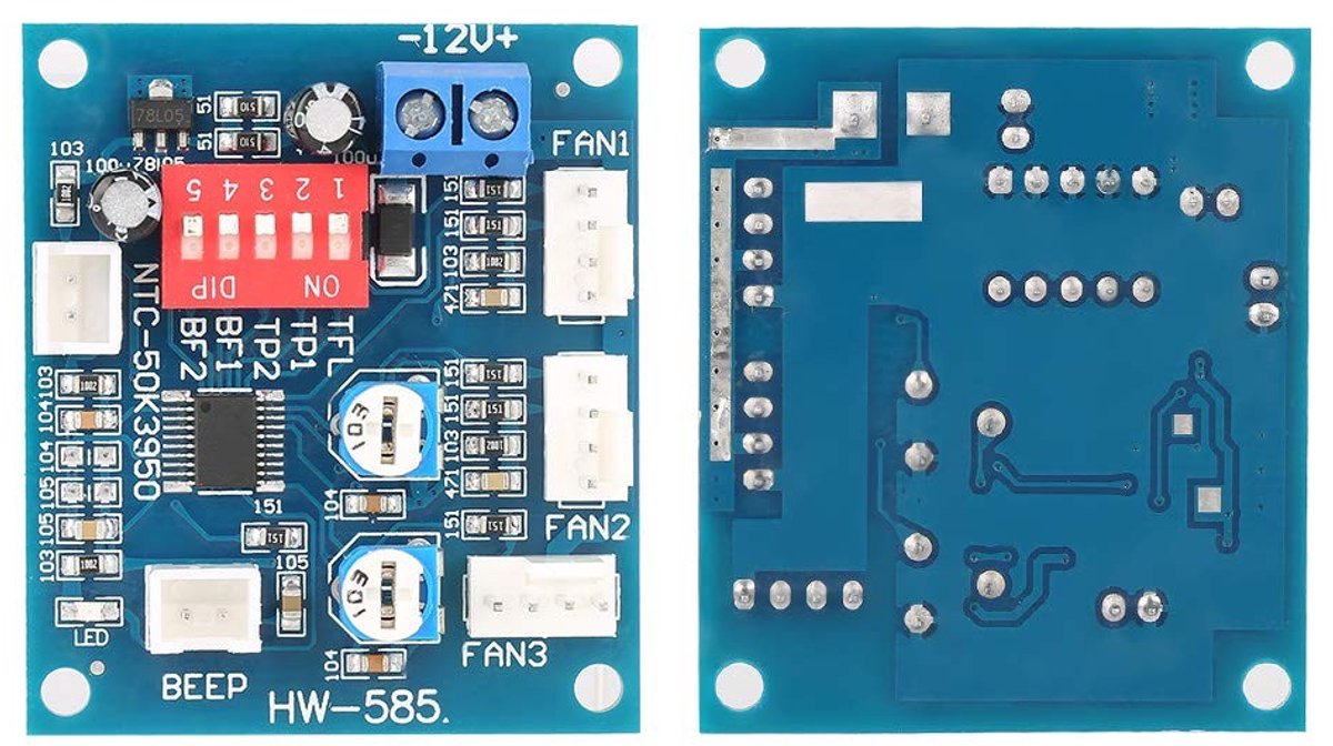 Dailygoods - Dailygoody - Temperatuur Regelaar - Ventilatie Controller - 12V DC - Blauw - Luchtvochtigheid Monitor - Ideaal voor PC Koeling - Compact Ontwerp