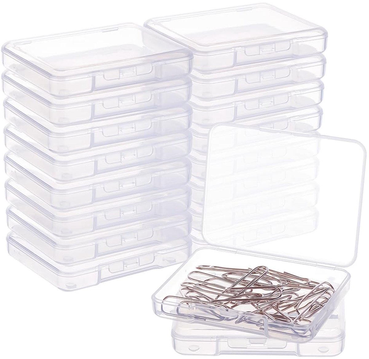 Dailygoods - Rechthoekige Kralencontainers - Doorzichtige Kunststof - Klapdeksels - Compact Formaat - Organiseer Kleine Voorwerpen - Geschikt Voor Sie