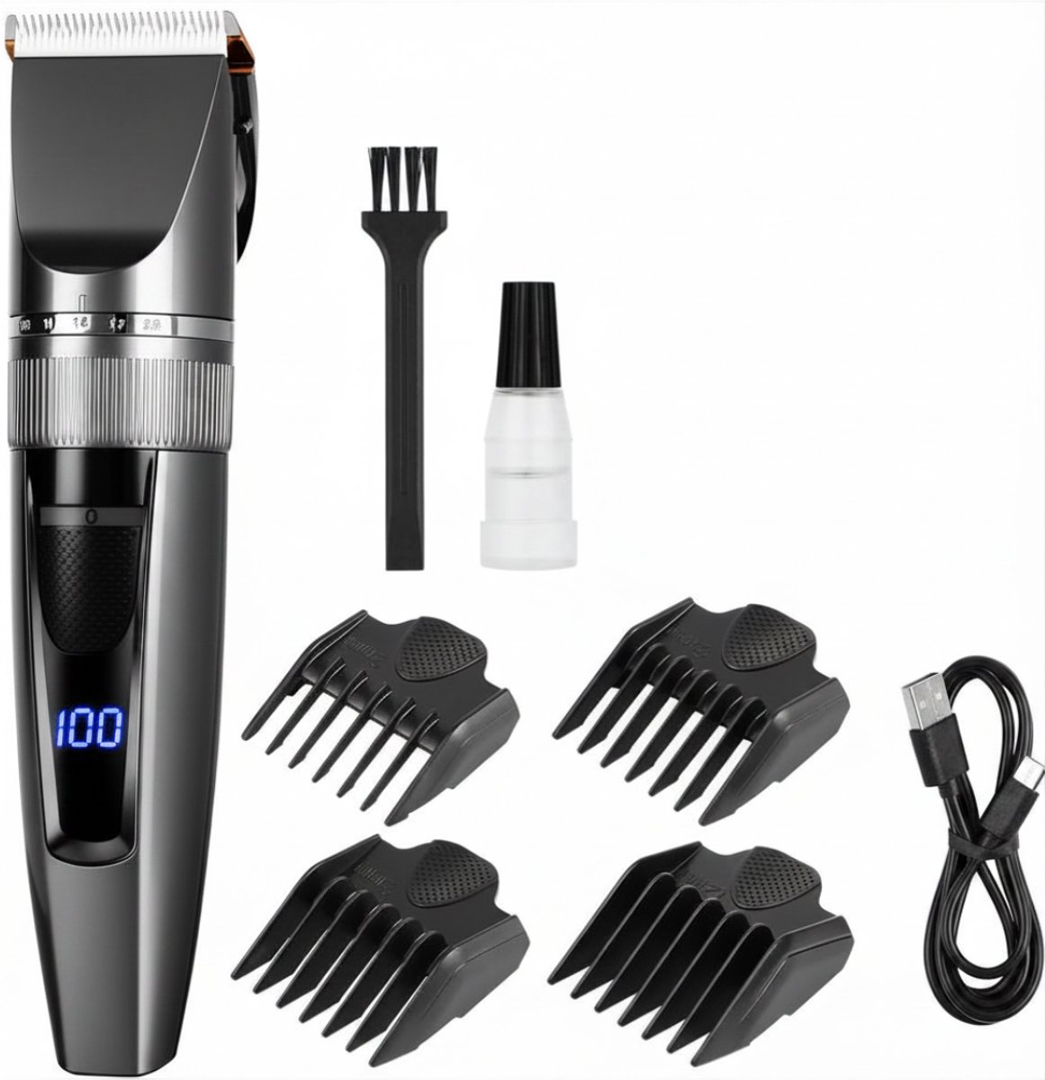 SNJY® Tondeuse Hoofdhaar - Baardtrimmer Mannen - Haartrimmer - Gebruikstijd: 90 minuten - 4 Opzetstukken - Zwart