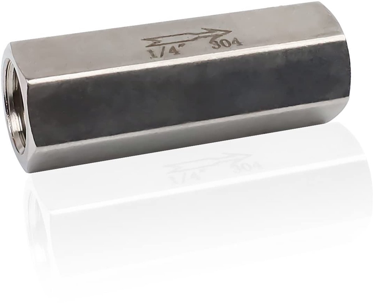 Dailygoody - Pneumatische Terugslagklep - Eenrichtingsventiel - Roestvrij staal 304 - 1/4 inch - Duurzaam en betrouwbaar - Geschikt voor diverse