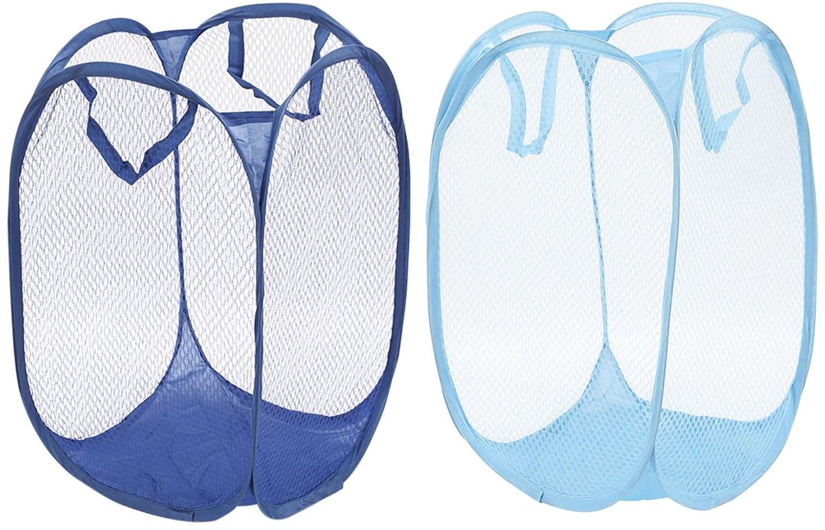 Dailygoody - Vouwbare Wasmanden - Pop Up Wasmanden - Met Handvatten - Blauw en Marineblauw - Multifunctioneel - Ruimtebesparend - Geschikt voor Huisho