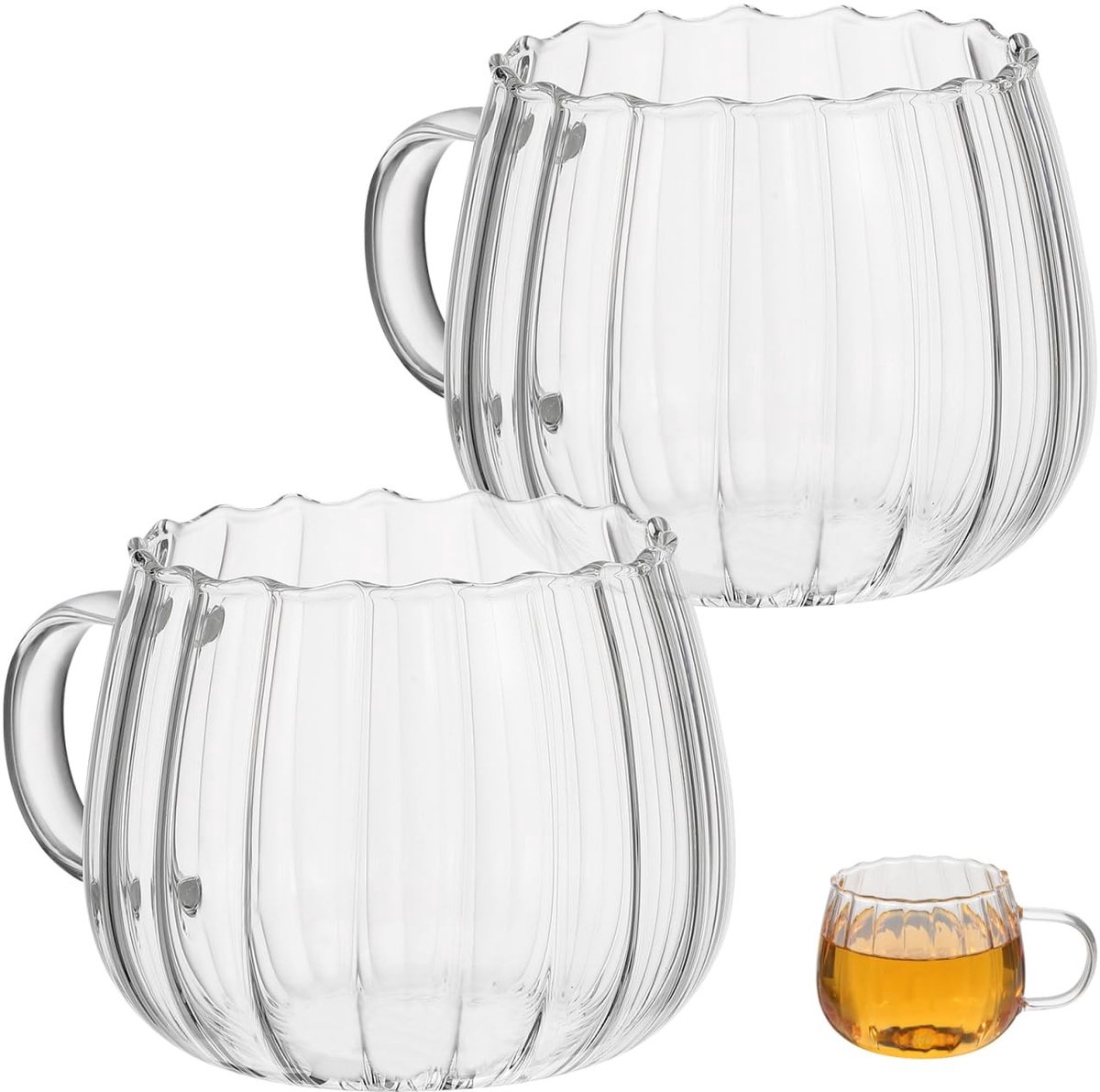 Dailygoody - Glazen koffiemokken - Transparante pompoenkopjes - Grote capaciteit - Kantoordecoratie - Herbruikbare glazen bekers - Geschikt voor volwa...