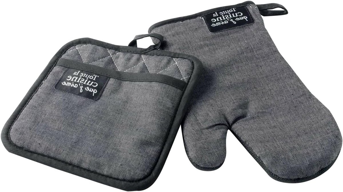 Zwarte en grijze ovenwant met antislip, hittebestendig en multifunctioneel voor keukengebruik