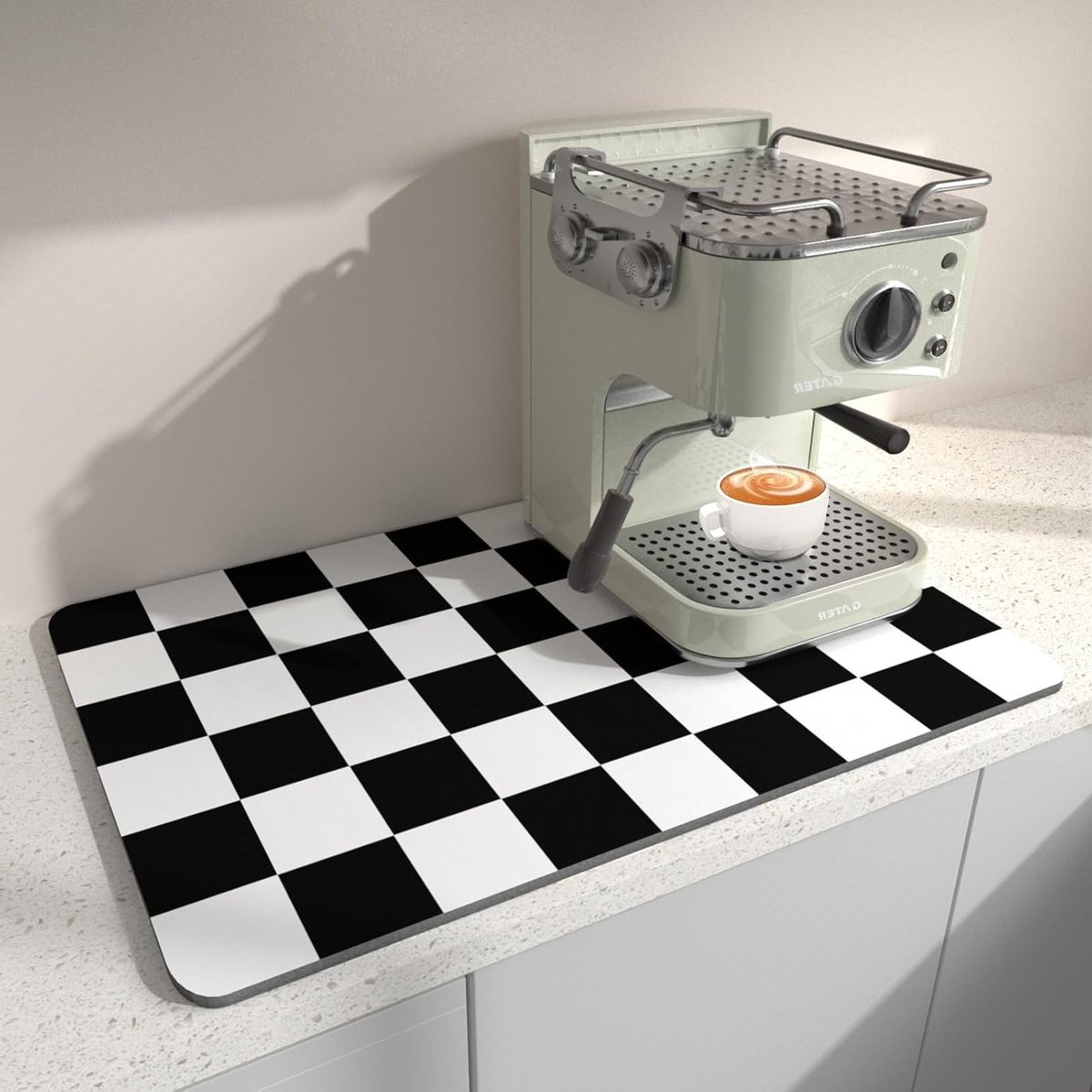Droogmat voor Afwas in de Keuken, 15.7" x 17.7" Ideaal voor Onder Koffiezetapparaat, Vlekken Verbergende Rubber Achterkant, Absorberende Mat voor Koffiebar en Aanrecht