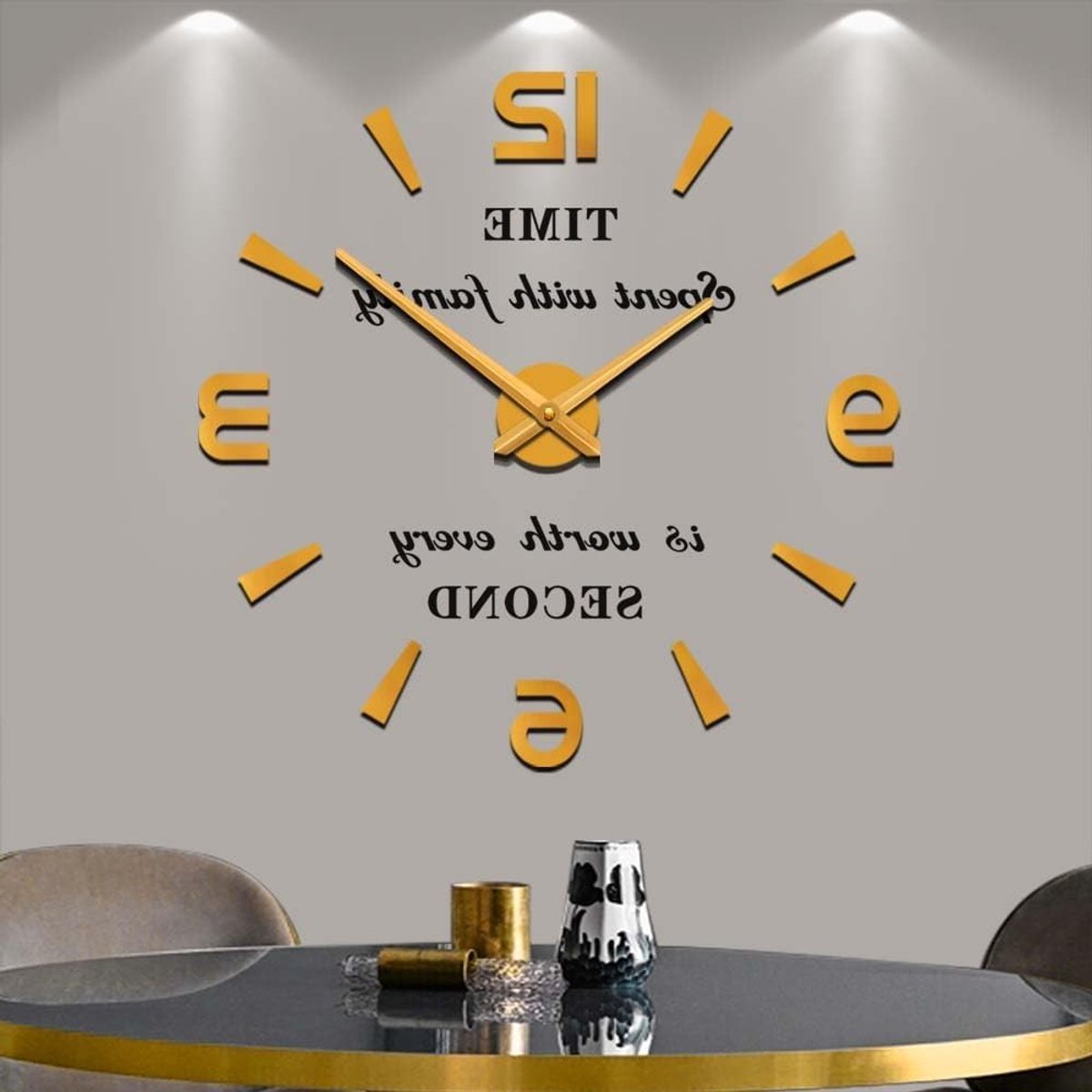Moderne Stille DIY Frameless Grote Wandklok met 3D Spiegelstickers en Metalen Afwerking voor Thuis en Kantoor Decoratie