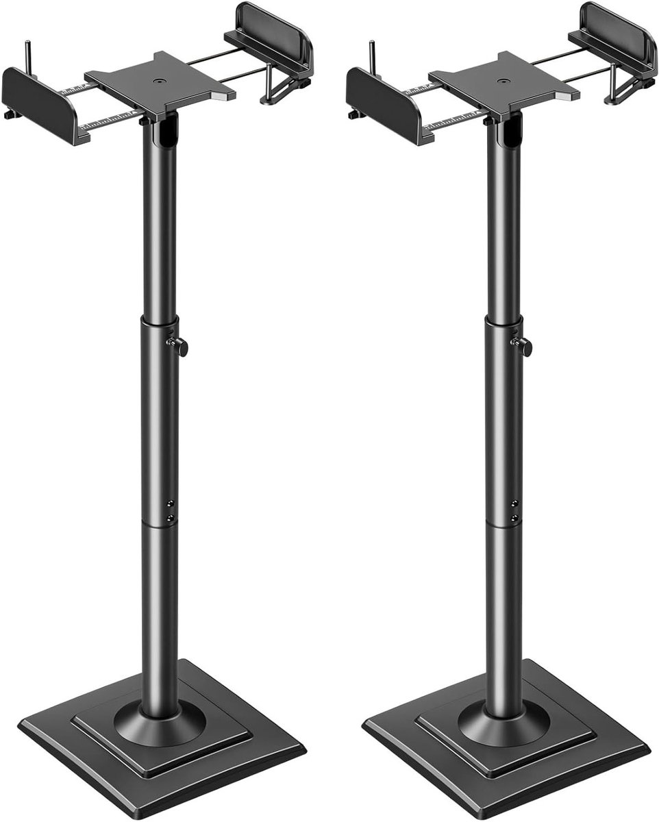 Verstelbare luidsprekerstands met een hoogte van 865mm tot 1100mm, ideaal voor satelliet- en boekenplankluidsprekers tot 5kg, inclusief kabelbeheer, 1 paar