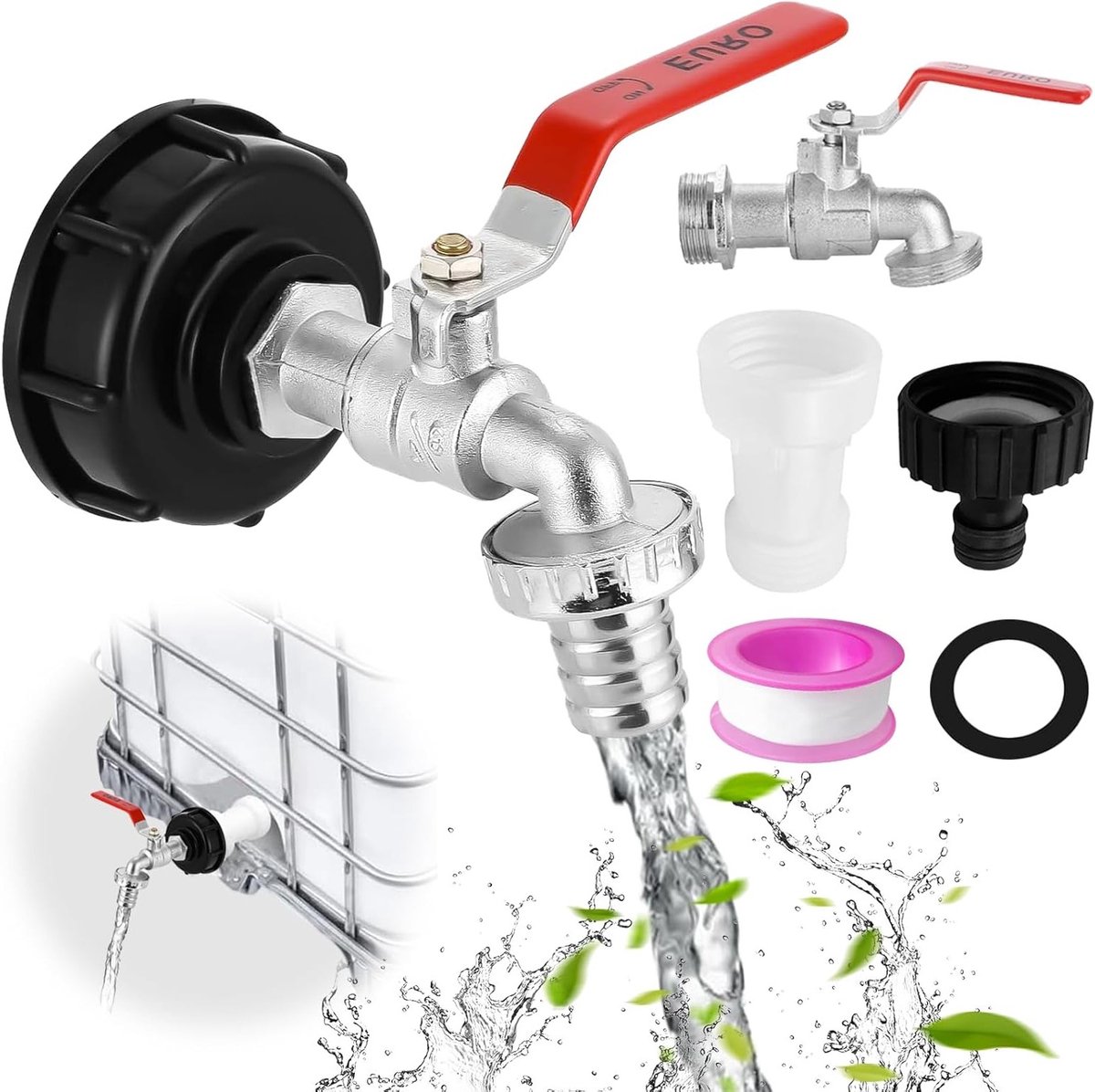 Watervat 1000 liter met uitloopkraan, afvoerkraan en IBC tankaccessoires voor tuin en regenwateropvang