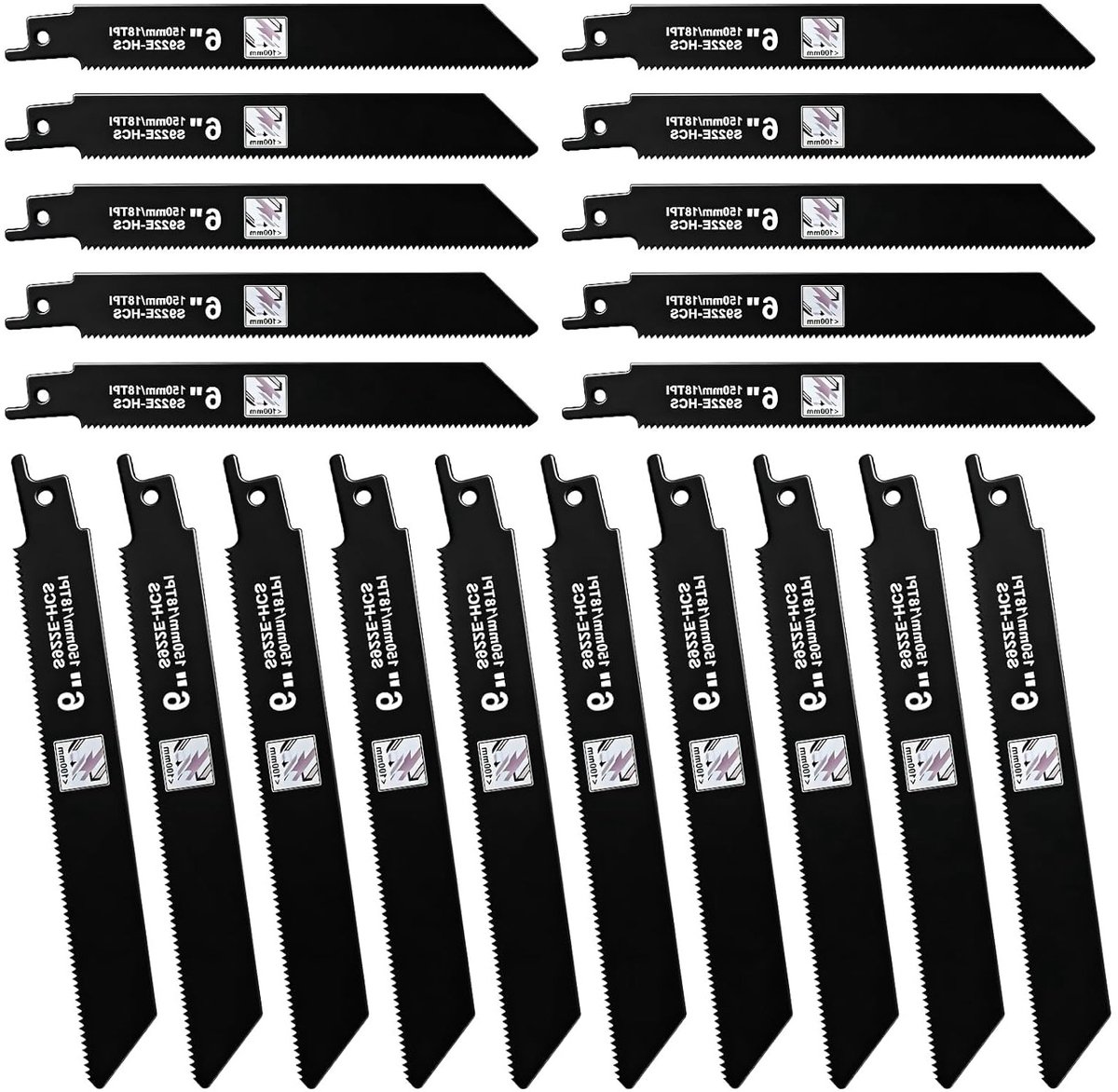 Set van 20 Reciprocating Saw Bladen voor Houtbewerking, 150 mm, 18TPI, Snelle Zaagaccessoires, Geschikt voor Diverse Materialen en Projecten