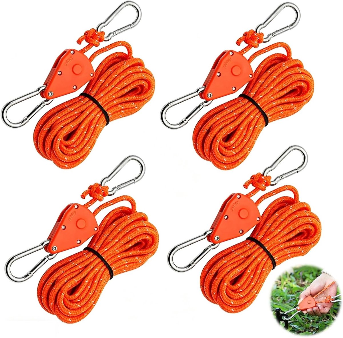 Verstelbare touwspanners met haken, 4 m, 4 mm, ideaal voor wandelen, kamperen en klimmen, reflecterend en duurzaam