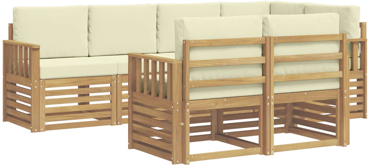 vidaXL Buiten - bank - set - 7 - st - 7-zits - Wit - en - crèmekleurig - Polyester Wit en crèmekleurig