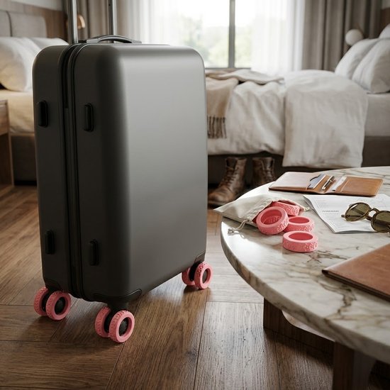 Roze beschermhoes bolderkar wiel set van 8 siliconen wielbeschermers geluidsreducerende wielhoezen geschikt voor bolderkar kinderwagen bagagekar bureaustoel en trolley schokbestendige wiel bescherming — afbeelding 2