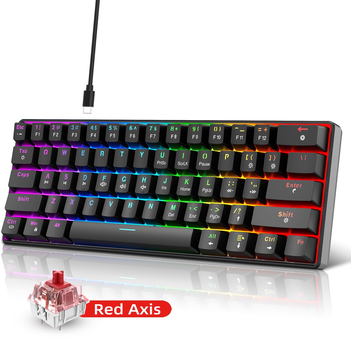 HXSJ V900 - Bedrade Gaming Toetsenbord - Mechanisch - RGB - Linear - Red Switch - 61 Keys - QWERTY Toetsenbord - Zwart