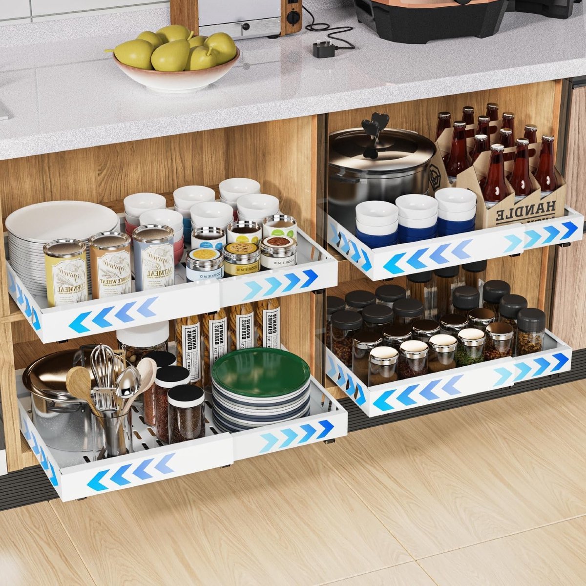 4-delige Uittrekbare Organisator voor Keukenladen, Verstelbare Breedte 12.6-21.9", Ideaal voor Keuken en Opbergruimte
