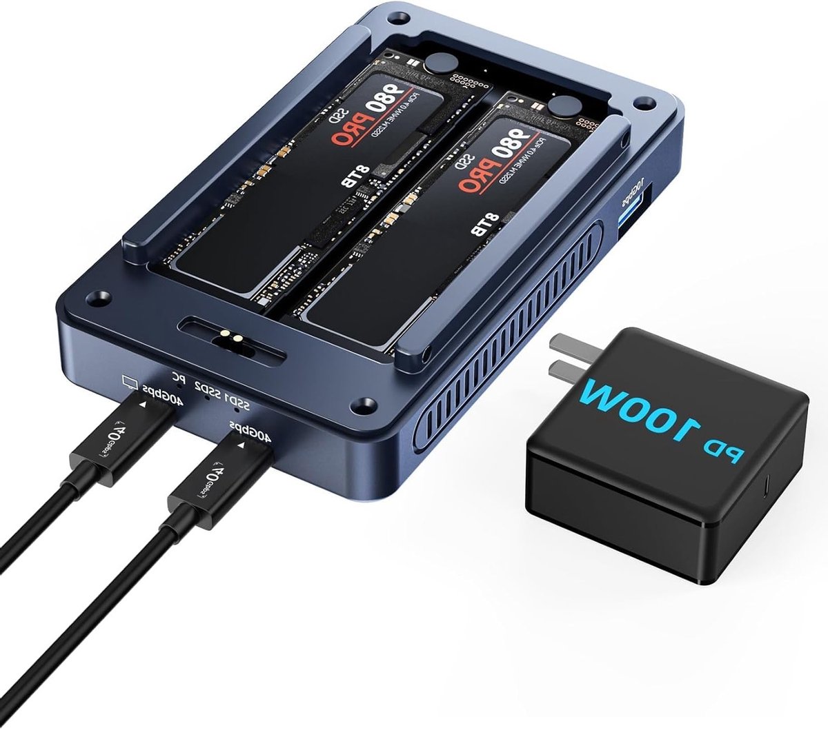 Aluminium NVMe SSD Behuizing 40 Gbit/s USB C voor PCIe 2280 M-Key - Externe Solid State Drive Behuizing Compatibel met USB 4/3.2/3.1/3.0/Type C Apparaten