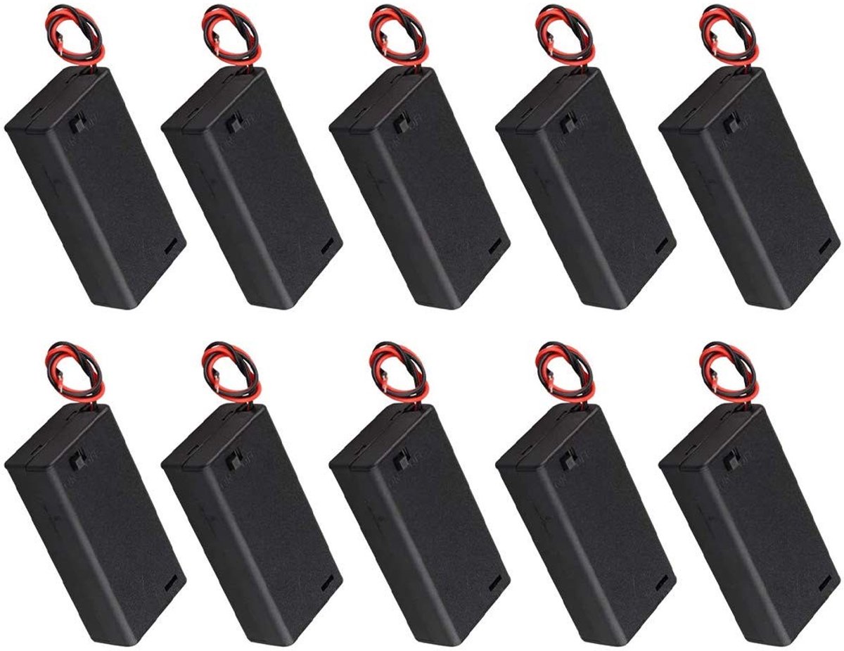 Dailygoods - 10 Stuks 2 × 1.5V 3V AA-Batterijhouder - Ideaal voor Elektronische Projecten - Zwart - Duurzaam en Lichtgewicht - Geschikt voor DIY - Han