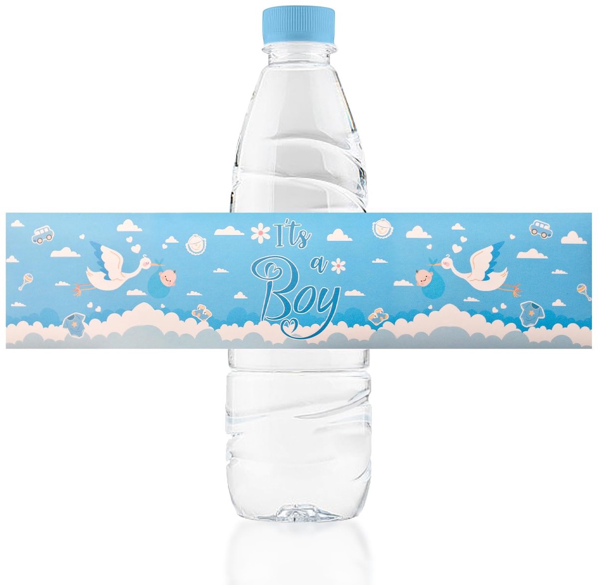 Dailygoods - Dailygoody - Babyshower waterfles labels - 48 stuks - Duurzaam en stevig - Blauw - Waterfles wrappers - Geslacht onthulling - Voor jongens - Perfect v...