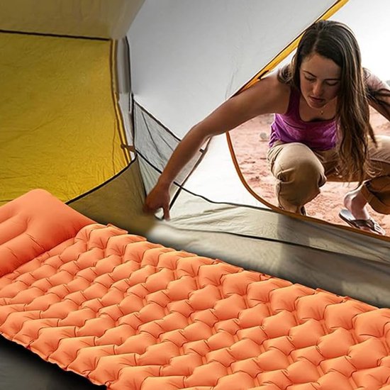 Kampeer slaapmat - Luchtbed Mat - Buiten slapen - Met voetpomp - 9 cm dik - Oranje van Merkloos — afbeelding 5