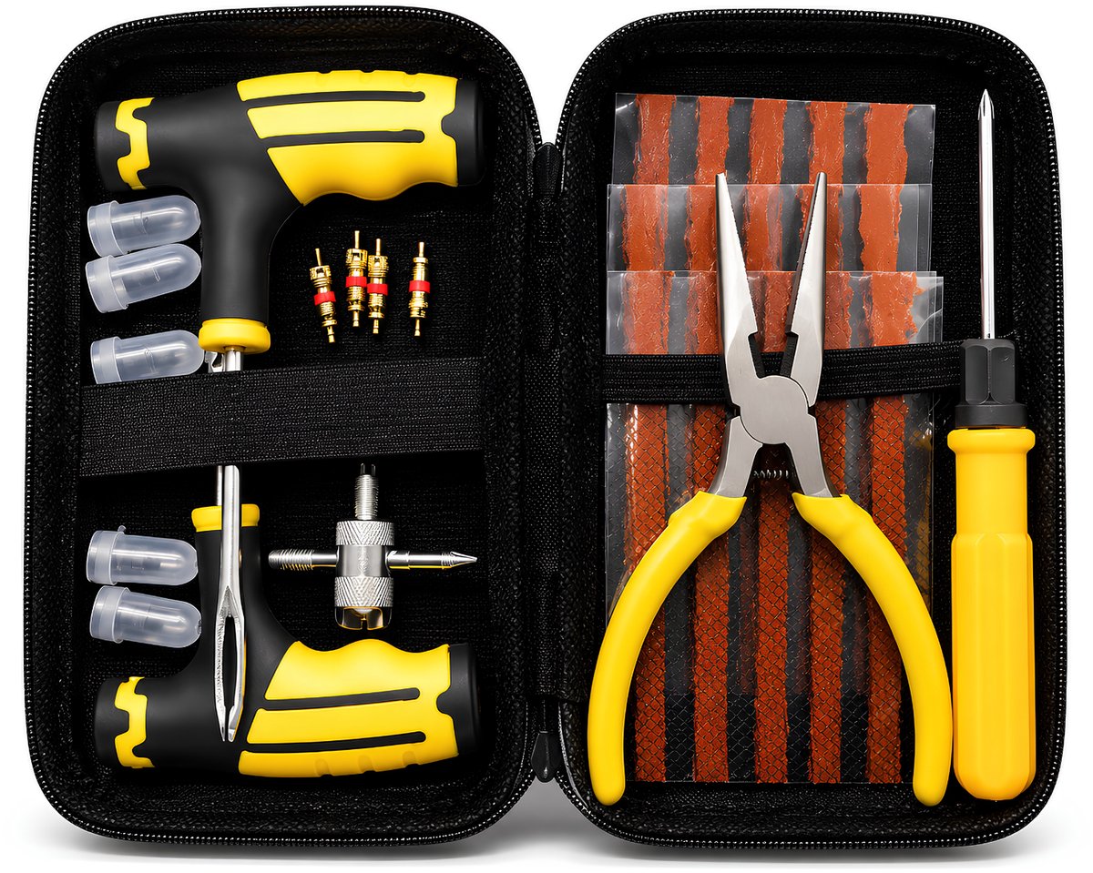 Bandenreparatieset- Banden Reparatieset Auto- Complete Set- Proppenset- Inclusief Handige Opbergtas- Reparatieset Voor Motor, Brommer Of Auto