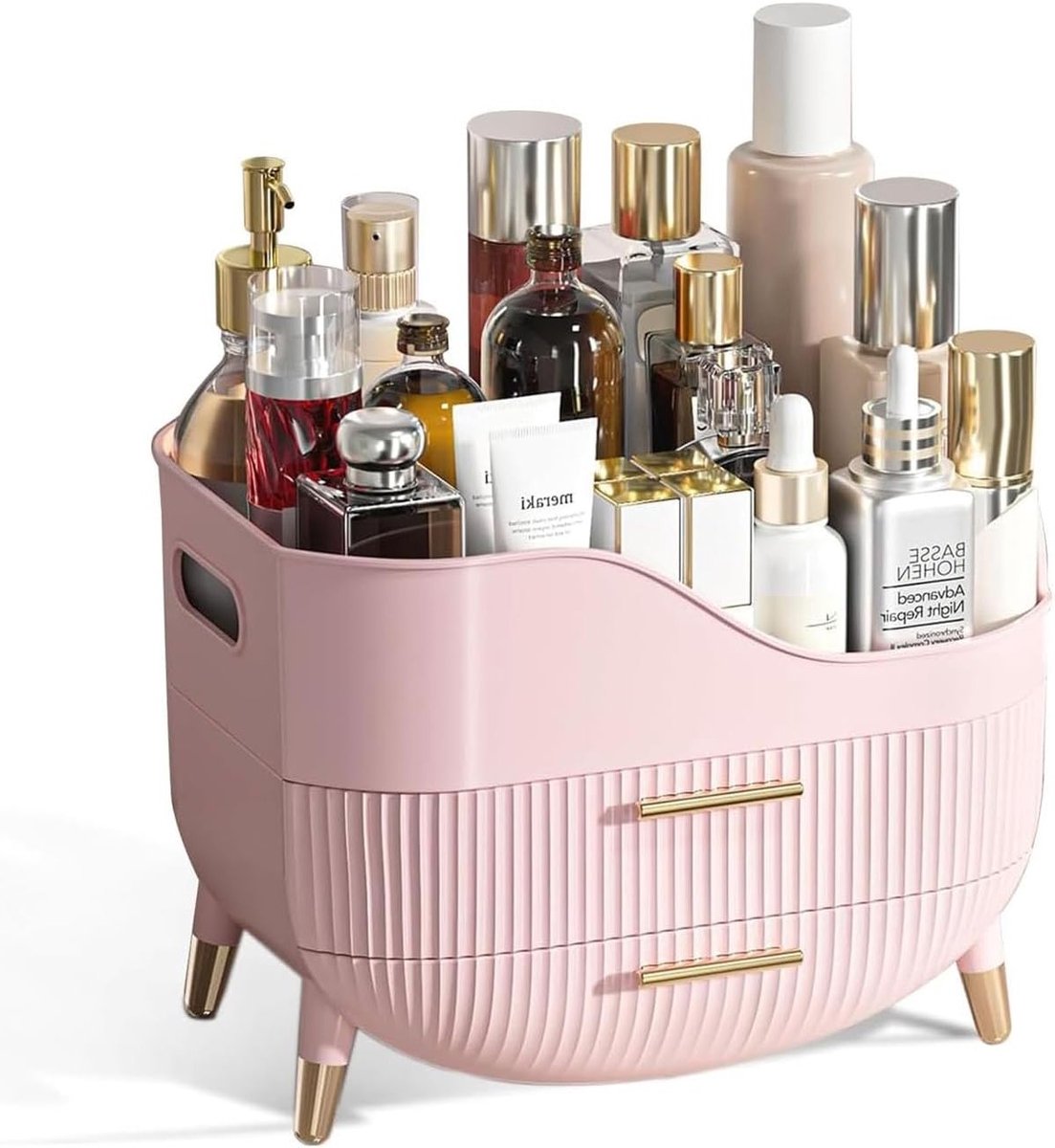Make-up Organizer met Laden, Skincare Organizer voor Vanity, Grote Cosmetica Opbergdoos voor Dressoir en Badkamer (Roze)