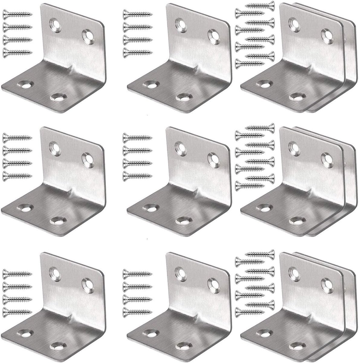 Hoekconnector van roestvrij staal, hoekklemmen voor stevige bevestiging, 38 x 38 mm, met schroeven voor montage - 12 stuks, ideaal voor constructie en meubelprojecten