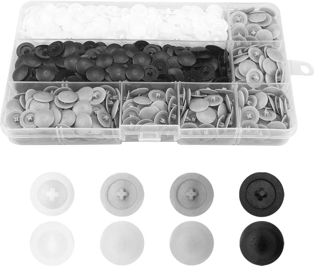 Dailygoods - Dailygoody - 900 stuks Pozi schroefdekseldoppen - Kunststof schroefdopafdekking - Hoogwaardige kwaliteit - Zwart, wit, donkergrijs - Voor kruiskopschr