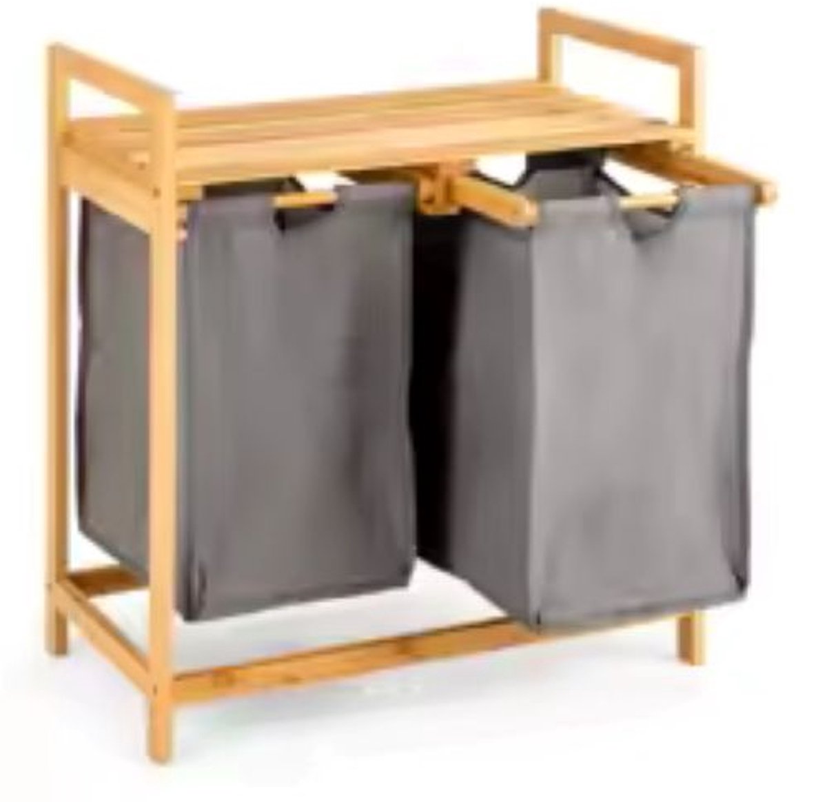 Venzor - Bamboe Wasmand – 2 Vakken – Natural - Met 2 Uittrekbare Waszakken - Bovenplank – Wassorteerder - 64x33x73cm