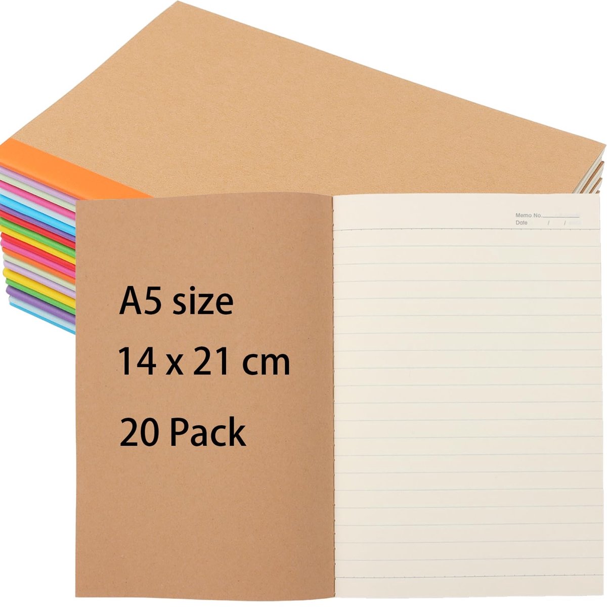 Dailygoods - Dailygoody - Notitieboeken - A5 notitieboekjes - 20 stuks - Bruin kraftpapier - Gevoerde notitieblokken - Dagboeken - Schetsen en notities maken
