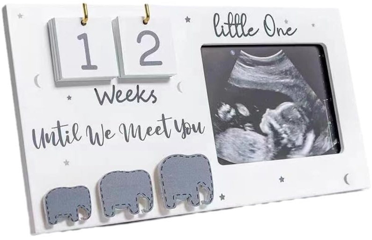 Dailygoods - Dailygoody - Baby Sonogram fotolijst - Aftelkalender - Verwisselbare mat - 24x12,7x0,9cm - Geboorteinformatie - Fotolijsten voor muur en tafel - Aande...