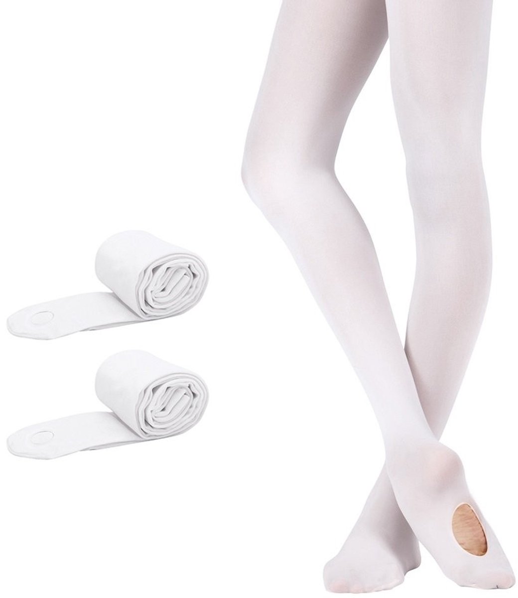 Dailygoods - Dailygoody - Balletpanty's - Converteerbare Danspanty's - Praktisch met Hielgat - Wit S (110-125 cm) - Geschikt voor Kinderen - 2 Paar