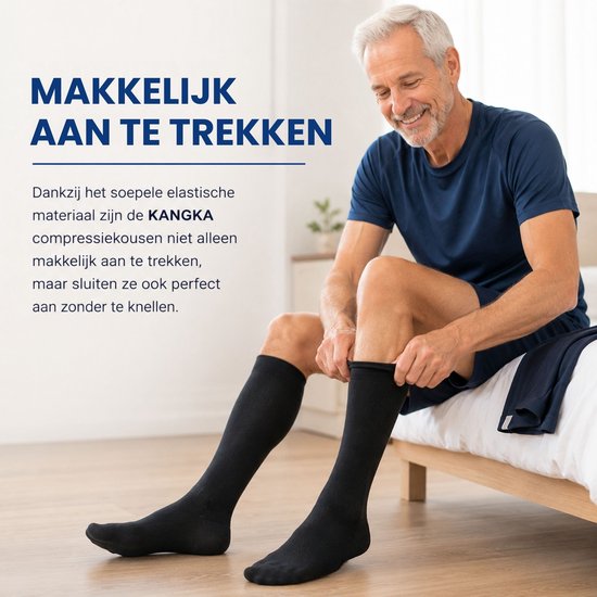 KANGKA Compressiekousen 20-30 mmHg maat 41-43 (L) - Steunkousen Vliegtuig - Compressie sokken voor Hardlopen Wandelen - Unisex - Zwart
