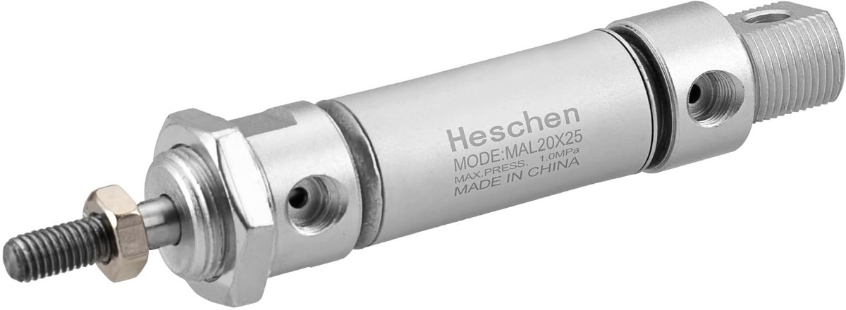 Dailygoody - Pneumatische Cilinder - Slim Ontwerp - 20mm Bore - 25mm Stroke - Dubbelwerkende Actie - Ideaal voor Pneumatische Systemen - Zilver