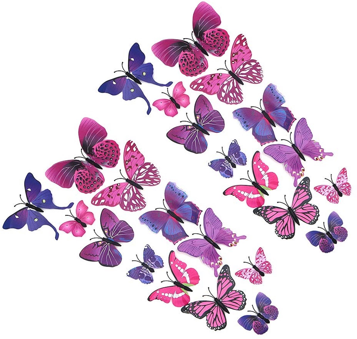 Dailygoody - 3D Vlinder Magnet Wandstickers - 24-delige Set - Decoratie voor Huis en Koelkast - Paars - Wanddecoratie - Makkelijk te Plakken - Geschik...