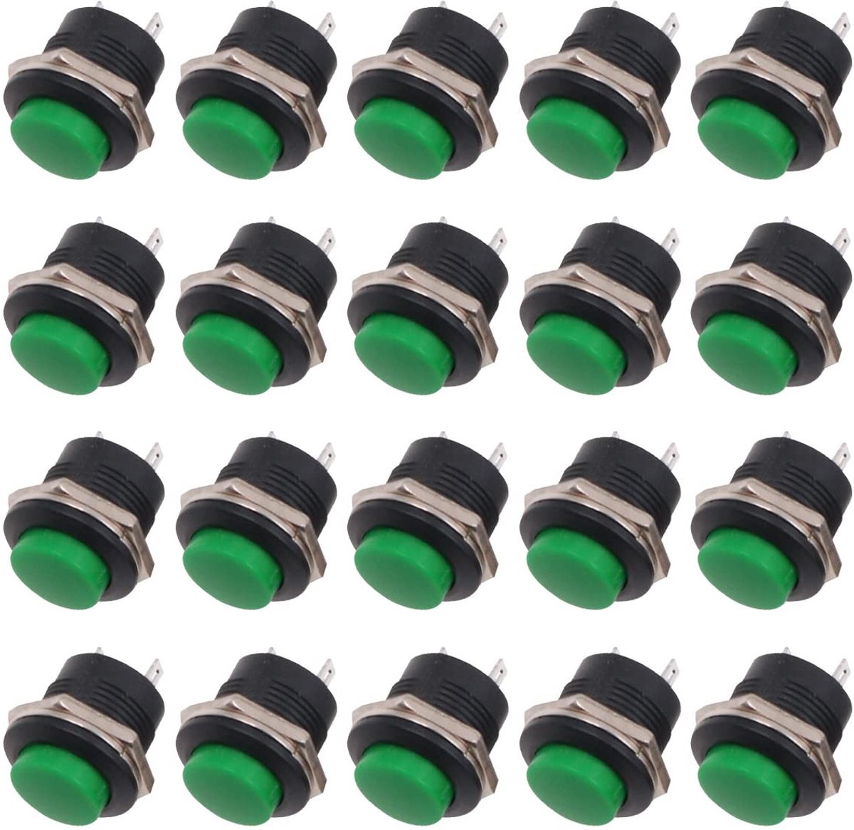 Dailygoody - Drukknop - Mini ronde schakelaar - 20 stuks - Groen - Zelfherstellend - 2 Pins - 3A 250V AC - Geschikt voor diverse toepassingen