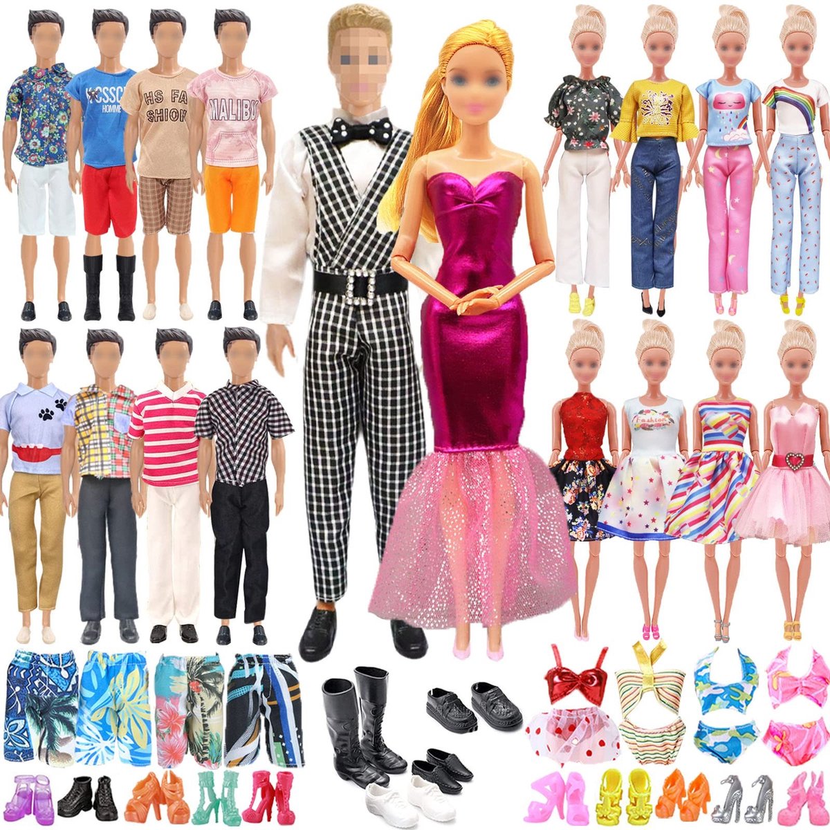 Dailygoods - Dailygoody - Kleding en Accessoires voor Ken en Meisjes Poppen - Vrijetijdskleding en Avondjurk - Geschikt voor Poppen van 30 cm - Inclusief Schoenen