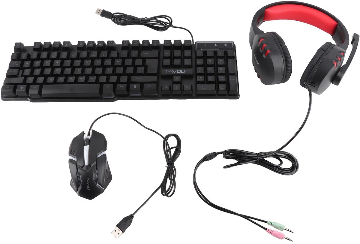 Gaming Set 4-in-1 – 104 Toetsen RGB Toetsenbord – Ergonomische Muis en Gaming Headset – Inclusief Muismat – Compatibel met PC en spelconsoles