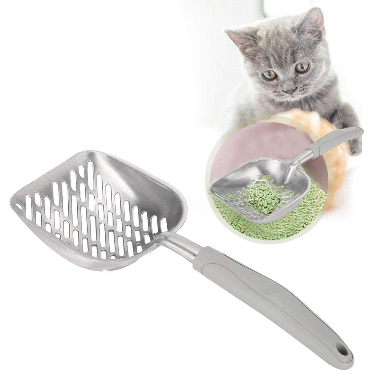 Dailygoods - Dailygoody - Kitty Metal Scooper - Kattenbakreiniger - Effectief filteren van kattenbakvulling - Grey - Opruimen van poep - Geschikt voor katten - Kle