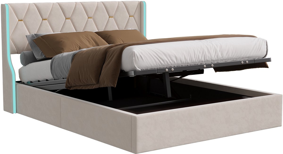 SHOPENTRA Hydraulisch Opbergbed 160x200 cm met RGB LED - afbeelding 2