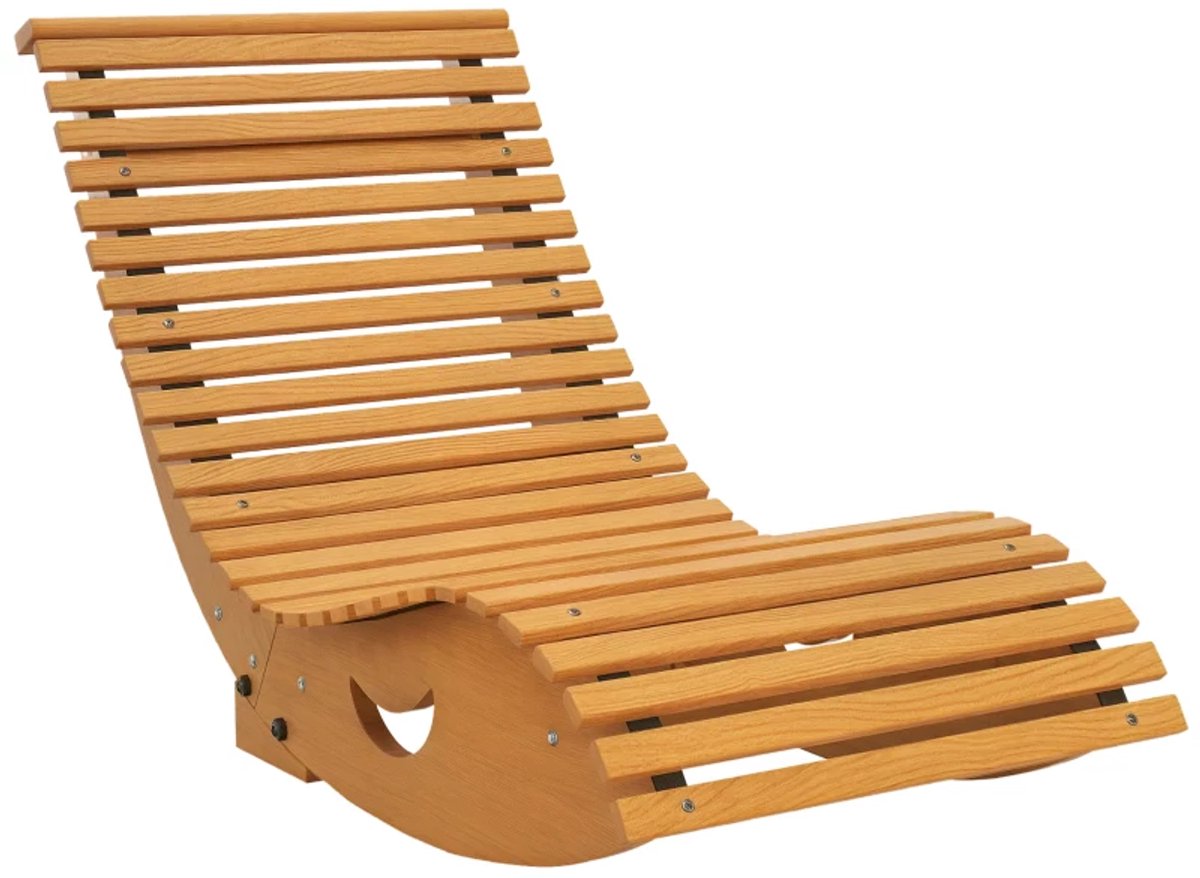 Schommelstoel voor Buiten - Ligstoel met Hoge Rugleuning & Verstelbare Voet - Ligbed - Tuinstoel - Strandstoel - Campingligstoel - tot 120 kg - Zonnebed - Relaxstoel voor Tuin, Terras, Zwembad & Balkon - Lichtbruin