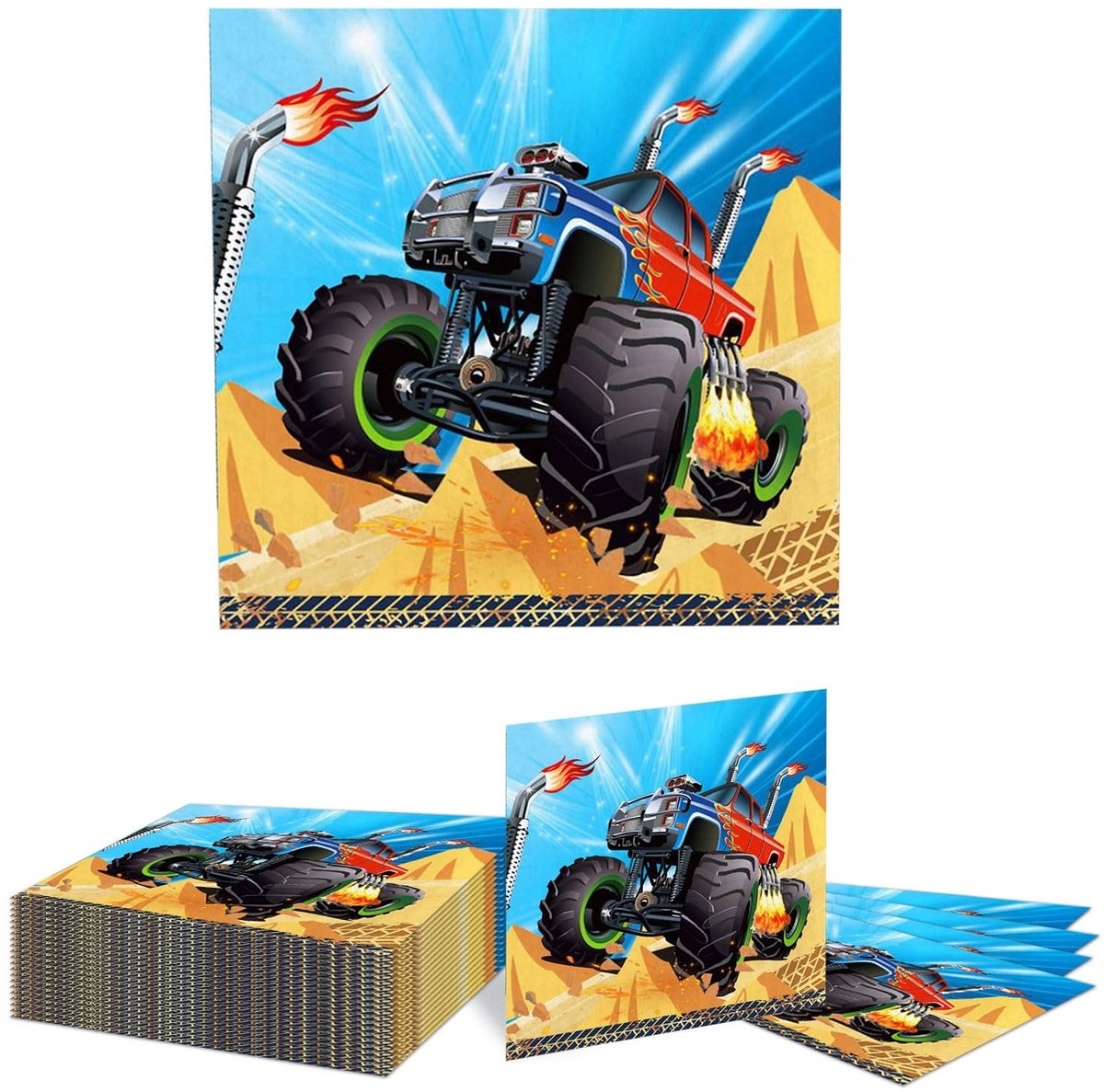 Dailygoods - 20 Stuks Monster Truck Papieren Servetten voor Feestdecoratie